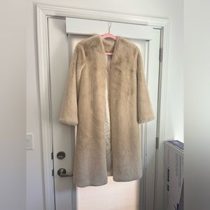 Faux Fur Long Coat Cream Suede